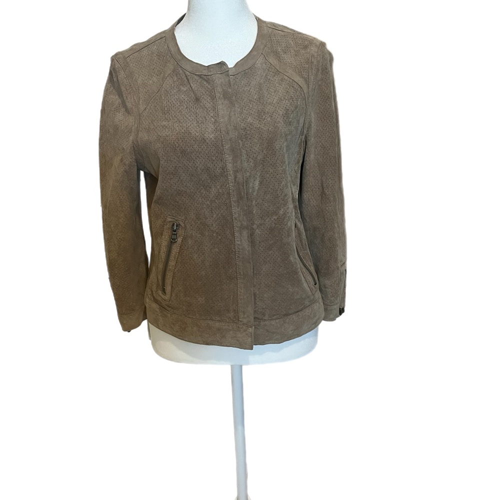Ecru unlined suede crop jacket